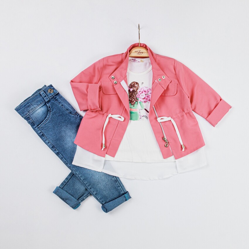 Wholesale Girls 3-Piece Jacket, Badi and Denim Pants Set 2-6Y Miss Lore 1055-5517 - 5