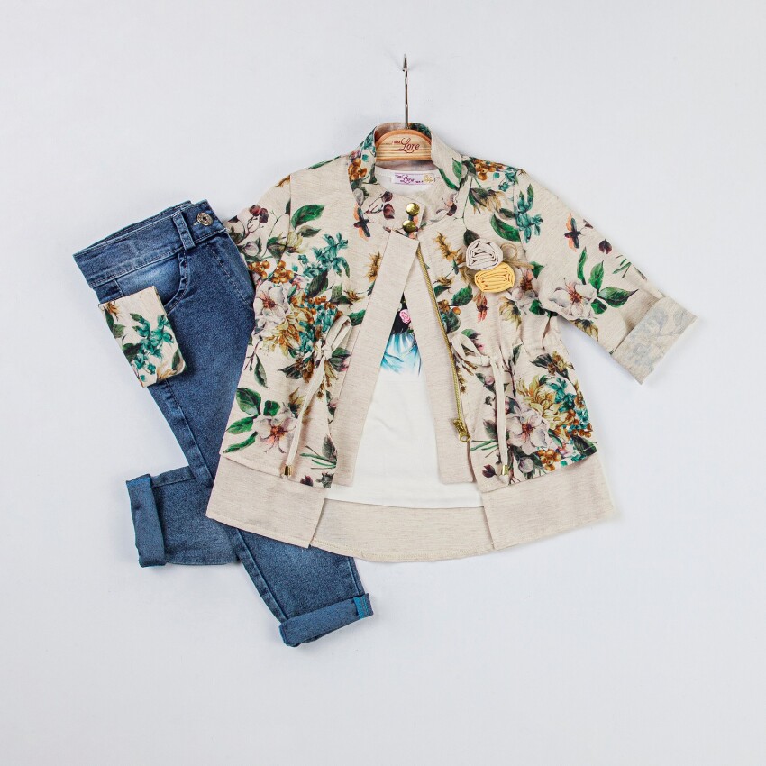 Wholesale Girls 3-Piece Jacket, Badi and Denim Pants Set 2-6Y Miss Lore 1055-5519 - 1