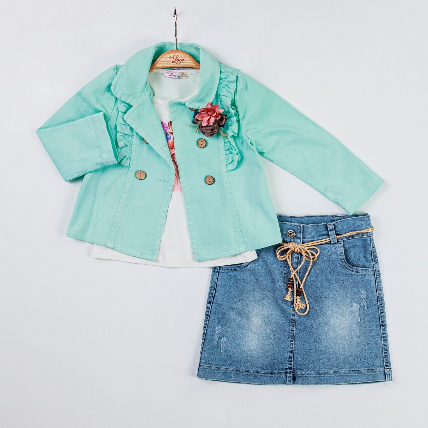 Wholesale Girls 3-Piece Jacket, Badi and Denim Skirt Set 2-6Y Miss Lore 1055-5518 - 2