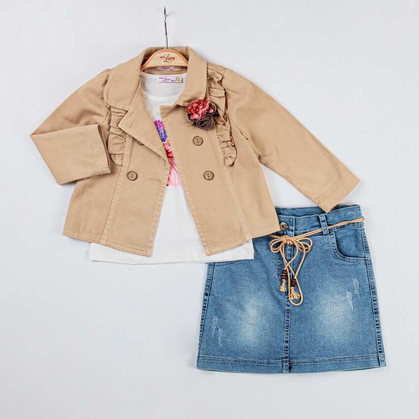 Wholesale Girls 3-Piece Jacket, Badi and Denim Skirt Set 2-6Y Miss Lore 1055-5518 - 4