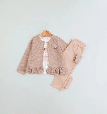 Wholesale Girls 3-Piece Jacket Body and Pants Set 1-4Y BabyRose 1002-4690 Бежевый 