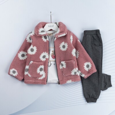 Wholesale Girls' 3-Piece Jacket Body and Pants Set 1-4Y Sani 1068-4936 - Sani