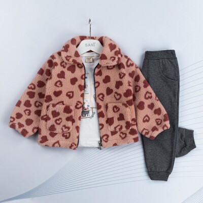 Wholesale Girls' 3-Piece Jacket Body and Pants Set 1-4Y Sani 1068-4936 Пыльная роза