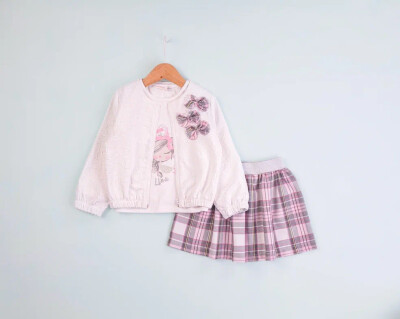 Wholesale Girls 3-Piece Jacket Body and Skirt Set 1-4Y BabyRose 1002-4588 Розовый 