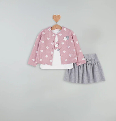 Wholesale Girls' 3-Piece Jacket, Bodysuit, and Skirt Set 1-4Y BabyRose 1002-4625 Пыльная роза