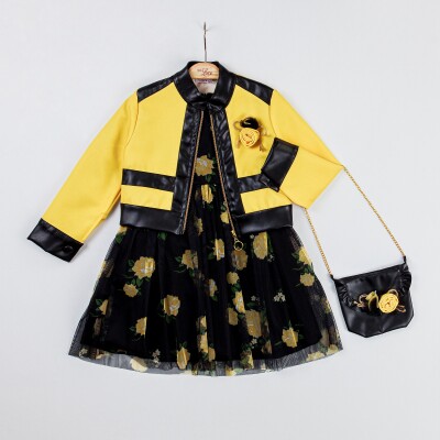 Wholesale Girls 3-Piece Jacket, Dress and Bag Set 2-6Y Miss Lore 5317 Miss Lore 1055-5317 Жёлтый 