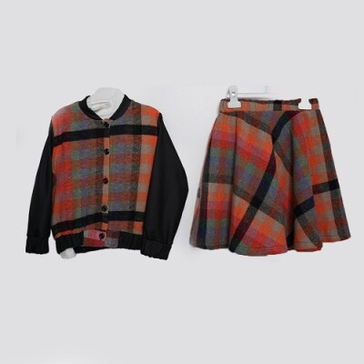 Wholesale Girls 3-Piece Jacket Skirt and Blouse Set 7-10Y Büşra Bebe 1016-23241 Оранжевый 