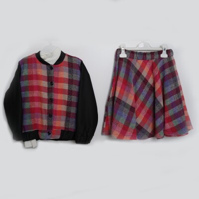 Wholesale Girls 3-Piece Jacket Skirt and Blouse Set 7-10Y Büşra Bebe 1016-23241 Пурпурный 