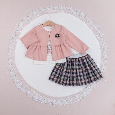 Wholesale Girls 3-Piece Jacket T-Shirt and Skirt Set 1-4Y BabyRose 1002-4313 Лососевый цвет