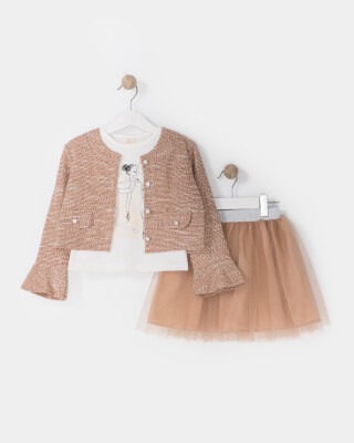Wholesale Girls 3-Piece Jacket T-Shirt and Tulle Skirt 2-5Y Bupper Kids 1053-23951 Коричневый 