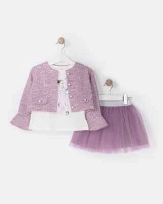 Wholesale Girls 3-Piece Jacket T-Shirt and Tulle Skirt 2-5Y Bupper Kids 1053-23951 Темно-фиолетовый