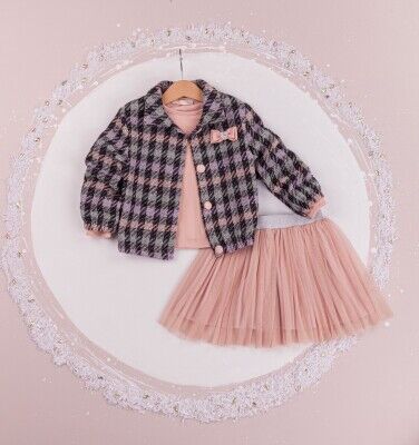 Wholesale Girls 3-Piece Jacket T-Shirt and Tulle Skirt Set 1-4Y BabyRose 1002-4312 Лососевый цвет