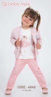 Wholesale Girls 3-Piece Jacquard Jacket and Trousers Suit 1-4Y BabyRose 1002-4649 - Babyrose