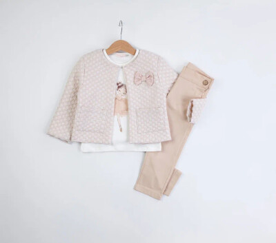 Wholesale Girls 3-Piece Jacquard Jacket and Trousers Suit 1-4Y BabyRose 1002-4649 Бежевый 