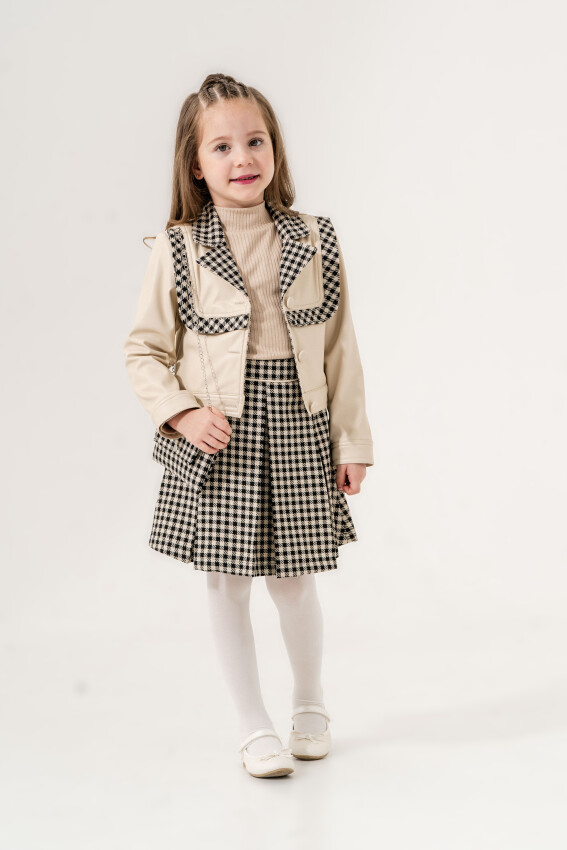 Wholesale Girls 3-Piece Leather Jacket, Bag and Skirt Suit 6-9Y Gocoland 2008-5776 - 2