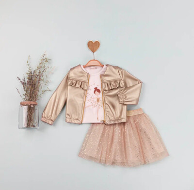 Wholesale Girl's 3-Piece Leather Jacket, Tulle Skirt and Body Suit 1-4Y BabyRose 1002-4590 - Babyrose