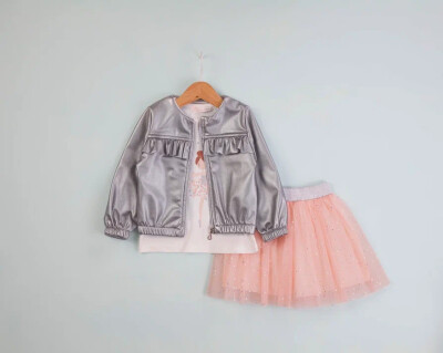 Wholesale Girl's 3-Piece Leather Jacket, Tulle Skirt and Body Suit 1-4Y BabyRose 1002-4590 - Babyrose (1)