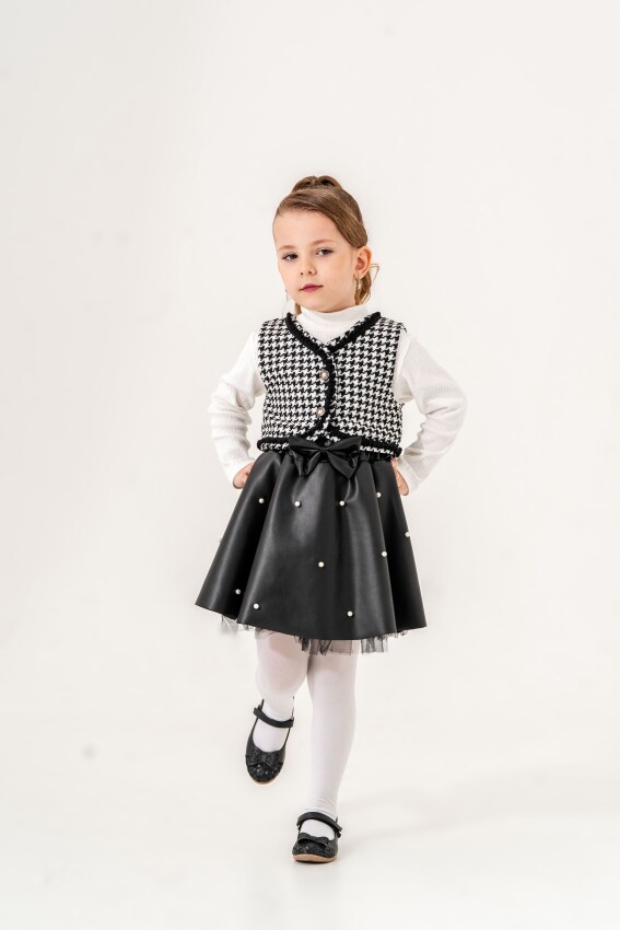 Wholesale Girls' 3-Piece Leather Skirt, Cardigan, and Bodysuit Set 2-5Y Eray Kids 1044-6329 - 1