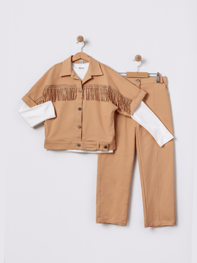 Wholesale Girl's 3-Piece Shirt Long Sleeve Body and Trousers Set 11-14Y Pafim 2041-2025Y1020 - 4