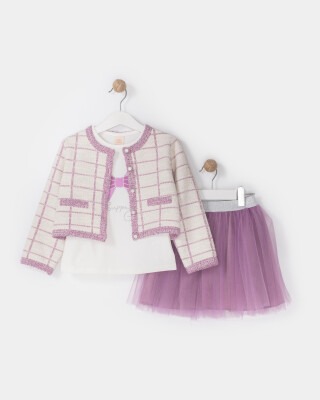 Wholesale Girls 3-Piece Skirt Body and Cardigan Set 2-5Y Bupper Kids 1053-23908 Темно-фиолетовый