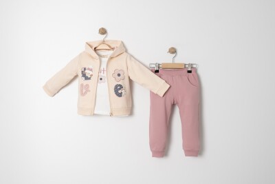 Wholesale Girls 3-Piece Tracksuit Set 1-4Y Sani 1068-20041 Бежевый 