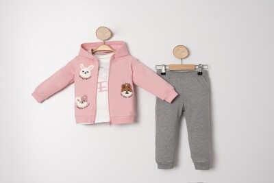 Wholesale Girls 3-piece Tracksuit Set 1-4Y Sani 1068-20054 Светло- розовый 