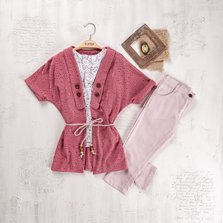 Wholesale Girls 3-Pieces Blouse, Cardigan and Pants Set 9-12Y Elayza 2023-2264 - 6