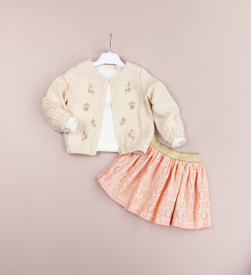 Wholesale Girls 3-Pieces Jacket, Blouse and Skirt Set 1-4Y BabyRose 1002-4538 Бежевый 