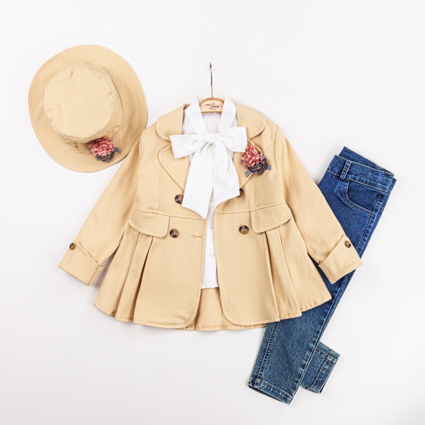 Wholesale Girls 3-Pieces Jacket, T-shirt and Denim Pants Set 2-6Y Miss Lore 1055-5607 - 4