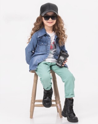 Wholesale Girls 3-Pieces Jacket, T-shirt and Pants Set 2-6Y Miss Lore 1055-5619 Зелёный 