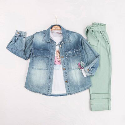 Wholesale Girls 3-Pieces Jacket, T-shirt and Pants Set 6-10Y Miss Lore 1055-5617 - 1