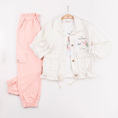 Wholesale Girls 3-Pieces Jacket, T-shirt and Pants Set Takım 6-10Y Miss Lore 1055-5628 - 2