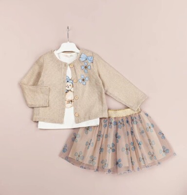 Wholesale Girls 3-Pieces Jacket, T-shirt and Skirt Set 1-4Y BabyRose 1002-4509 Бежевый 