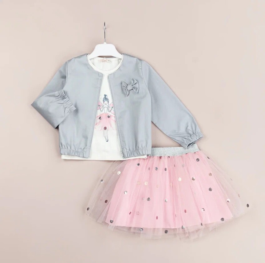 Wholesale Girls 3-Pieces Jacket, T-shirt and Skirt Set 1-4Y BabyRose 1002-4539 - 2