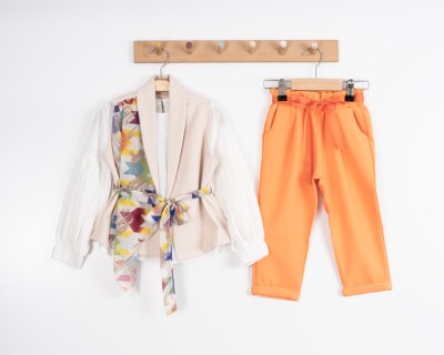 Wholesale Girls 3 Pieces Vest, Blouse and Pants Set 3-7Y Moda Mira 1080-7134 Пудра