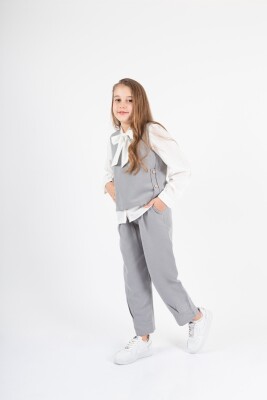 Wholesale Girls 3-Pieces Vest, Shirt and Pants Set 6-9Y Pafim 2041-Y24-4016 Серый 