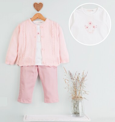 Wholesale Girl's 3pcs Cardigan body and Pants Set 1-4Y BabyRose 1002-4709 - Babyrose