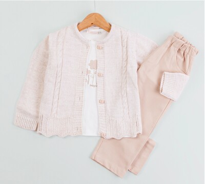 Wholesale Girl's 3pcs Cardigan body and Pants Set 1-4Y BabyRose 1002-4709 Бежевый 