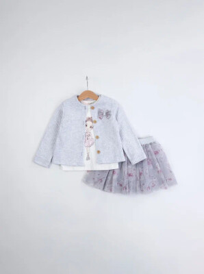 Wholesale Girl's 3pcs Skirt Cardigan and Long Sleeve Body Set 1-4Y BabyRose 1002-4635 - 1