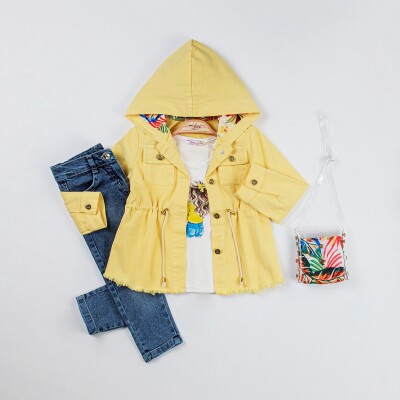 Wholesale Girl's 4-Piece Bag, Jacket, T-Shirt and Denim Pants Set 2-6Y Miss Lore 1055-53 Жёлтый 