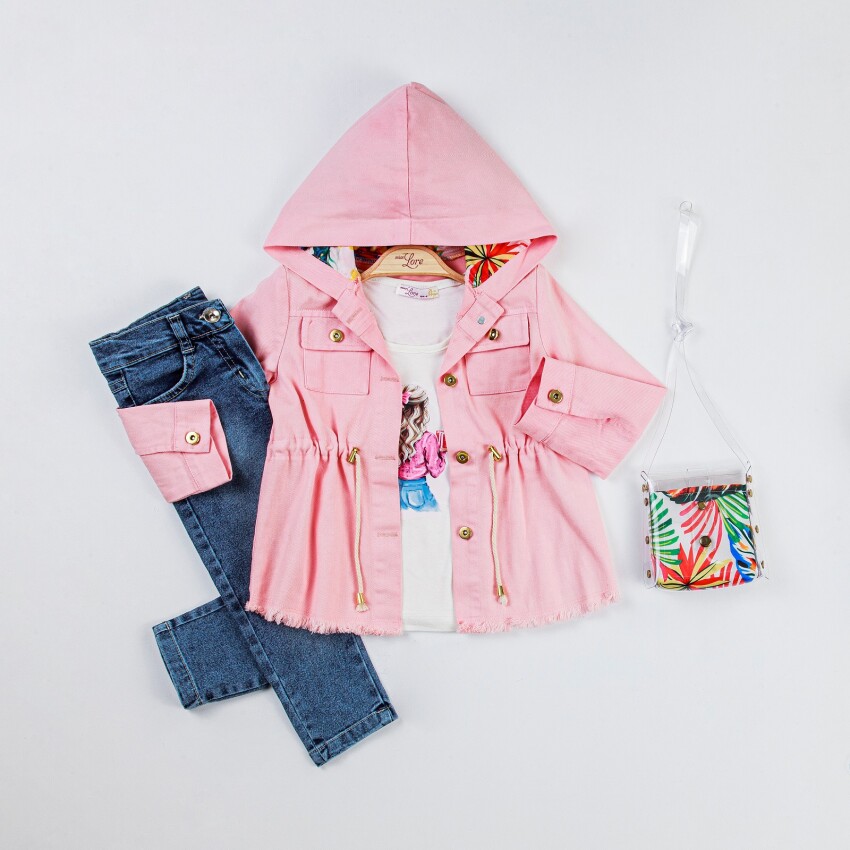 Wholesale Girl's 4-Piece Bag, Jacket, T-Shirt and Denim Pants Set 2-6Y Miss Lore 1055-53 - 3