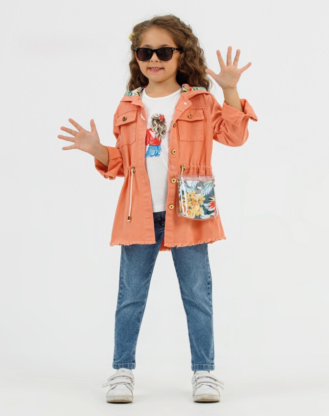 Wholesale Girl's 4-Piece Bag, Jacket, T-Shirt and Denim Pants Set 2-6Y Miss Lore 1055-53 - 4