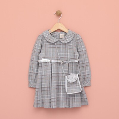 Wholesale Girl's Bag Belted Dress 2-5Y Lilax 1049-6571 Кофейный цвет