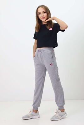 Wholesale Girls' Basic Sweatpants 11-14Y Nickel 2060-20110-3 Серый меланж