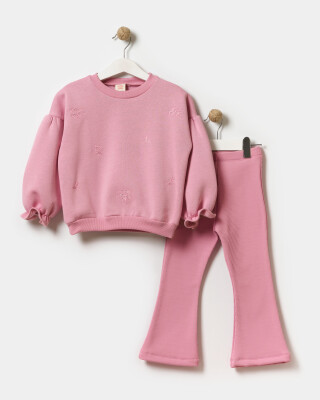 Wholesale Girls Basic Tracksuit Set 4-7Y Bupper Kids 1053-24314 Пудра