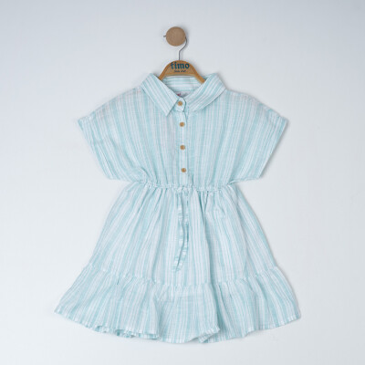 Wholesale Girl's Bat Sleeve Striped Dress 2-5Y Timo 1018-TK5DÜ042257622 Мятно-зеленый