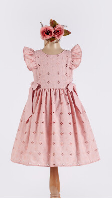 Wholesale Girls' Bow Dress 6-12Y Tivido 1042-2507 Пудра