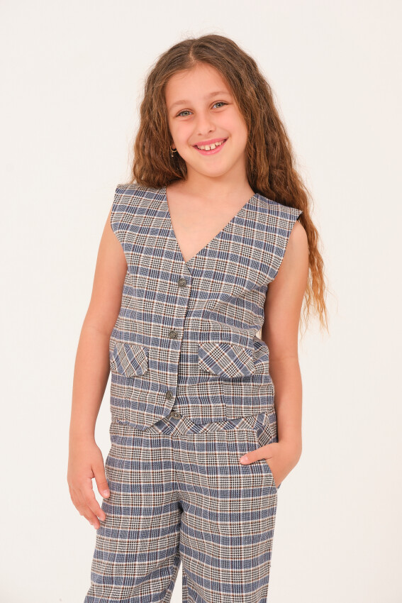 Wholesale Girls Checkered Pattern Vest 8-15Y Jazziee 2051-252J4MTN23 - 1