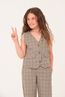 Wholesale Girls Checkered Pattern Vest 8-15Y Jazziee 2051-252J4MTN23 - 2