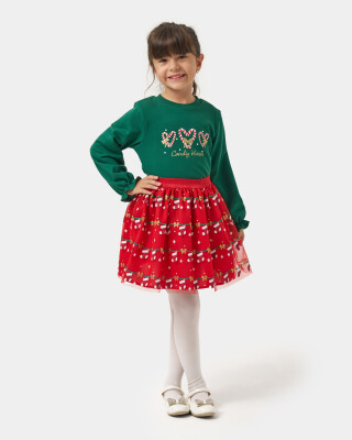 Wholesale Girl's Christmas Dress 5-8Y Bupper Kids 1053-24910 Зелёный 